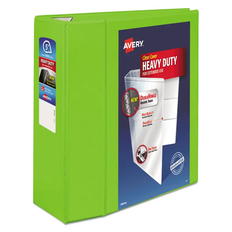 Avery Heavy-Duty View Binder with DuraHinge and Locking One Touch EZD Rings, 3 Rings, 5" Capacity, 11 x 8.5, Chartreuse (AVE79815) Each