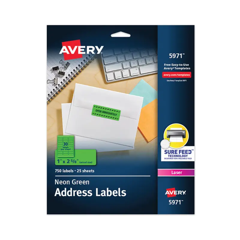 Avery High-Visibility Permanent Laser ID Labels, 1 x 2.63, Neon Green, 750/Pack (AVE5971) Pack of 750