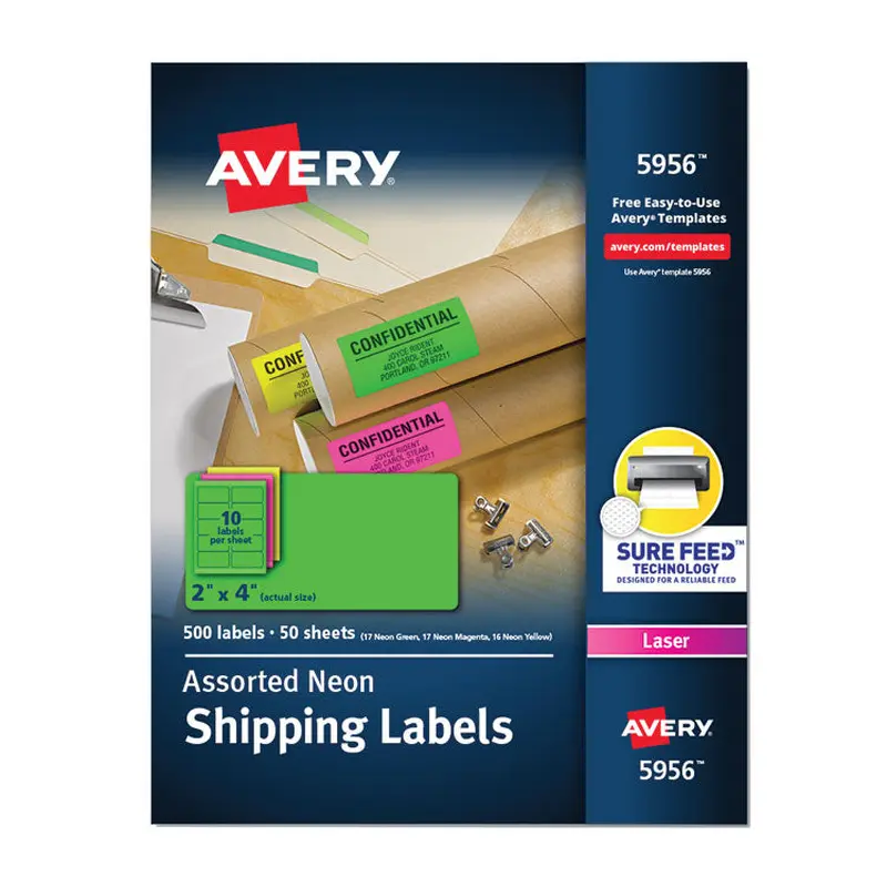 Avery High-Visibility Permanent Laser ID Labels, 2 x 4, Neon Assorted, 500/Pack (AVE5956) Box of 500