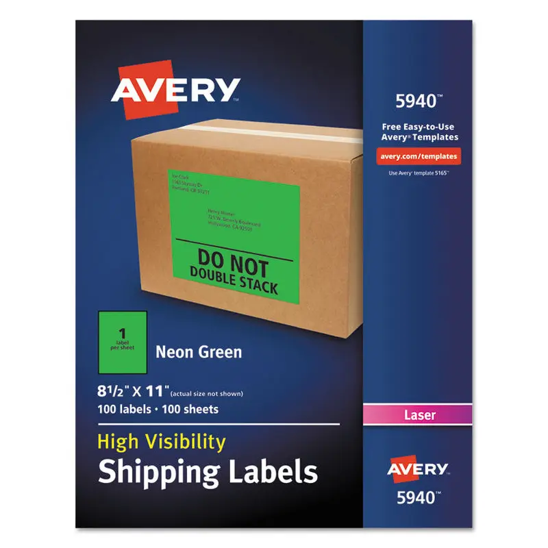 Avery High-Visibility Permanent Laser ID Labels, 8.5 x 11, Neon Green, 100/Box (AVE5940) Box of 100