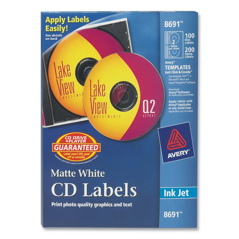 Avery Inkjet CD Labels, Matte White, 100/Pack (AVE8691) Pack of 100