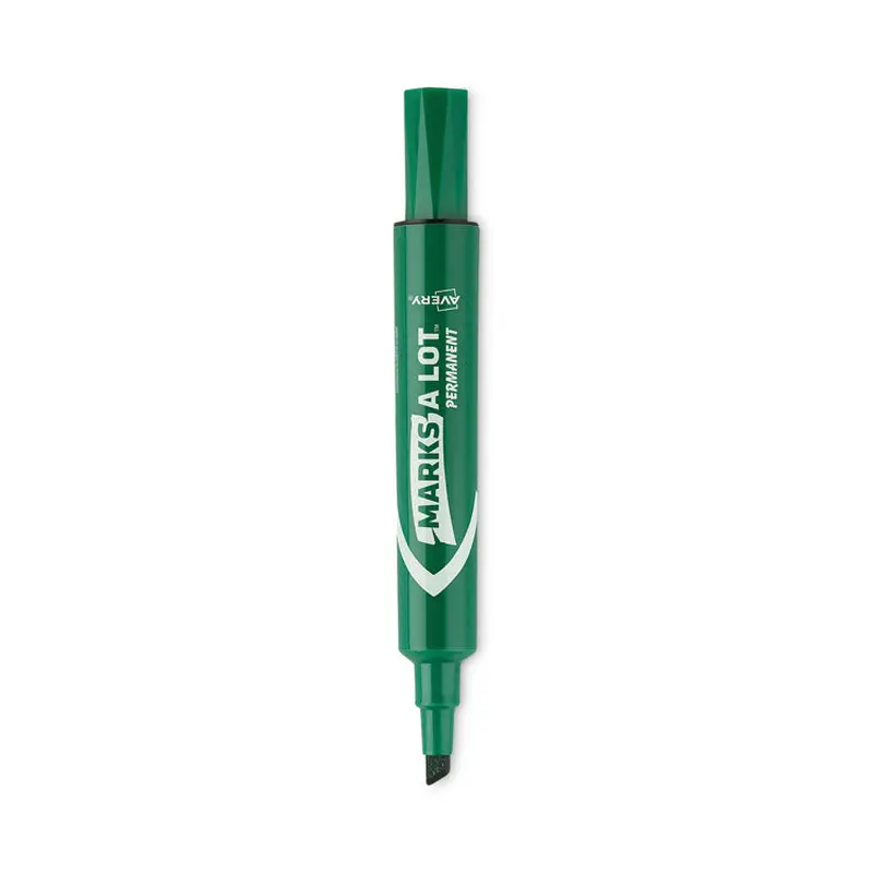 Avery MARKS A LOT Large Desk-Style Permanent Marker, Broad Chisel Tip, Green, Dozen (8885) (AVE08885) Each