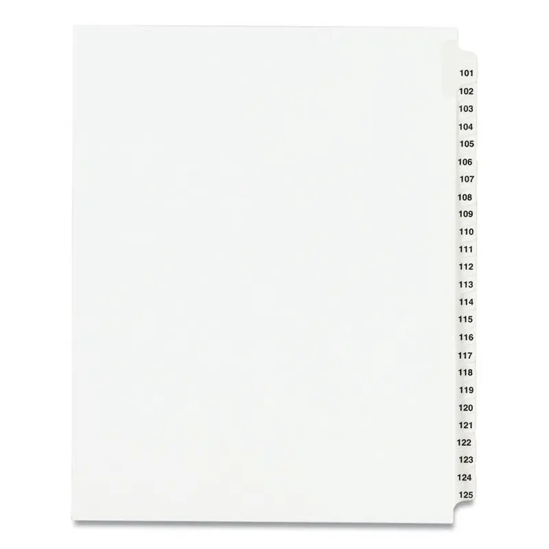 Avery Preprinted Legal Exhibit Side Tab Index Dividers, Avery Style, 25-Tab, 101 to 125, 11 x 8.5, White, 1 Set, (1334) (AVE01334) Pack of 25