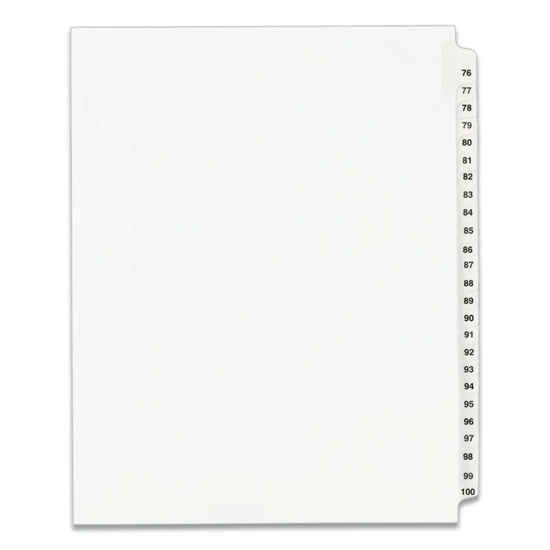 Avery Preprinted Legal Exhibit Side Tab Index Dividers, Avery Style, 25-Tab, 76 to 100, 11 x 8.5, White, 1 Set, (1333) (AVE01333) Pack of 25