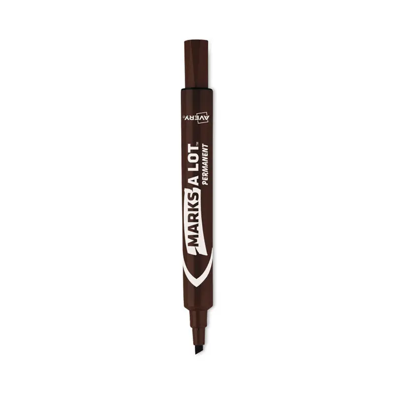 Avery MARKS A LOT Large Desk-Style Permanent Marker, Broad Chisel Tip, Brown, Dozen (8881) (AVE08881) Box of 12