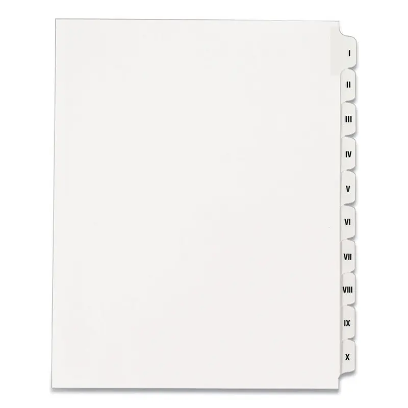 Avery Preprinted Legal Exhibit Side Tab Index Dividers, Allstate Style, 10-Tab, I to X, 11 x 8.5, White, 1 Set (AVE82319) Set of 10