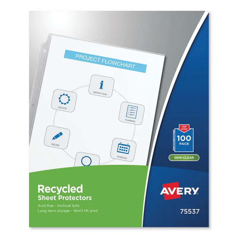 Avery Top-Load Recycled Polypropylene Sheet Protector, Semi-Clear, 100/Box (AVE75537) 1 Case of 100