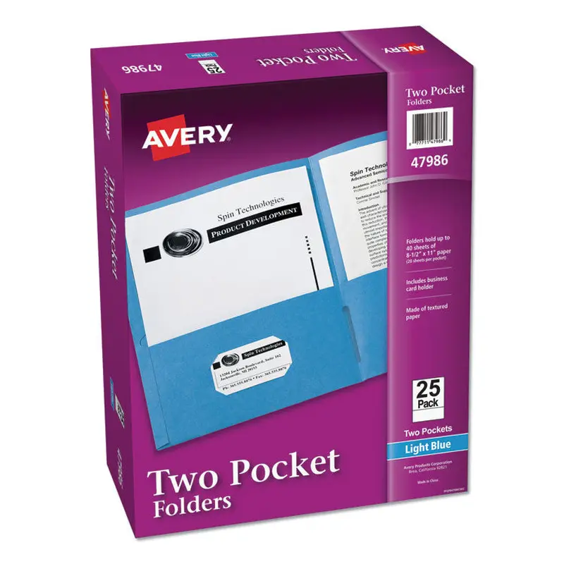 Avery Two-Pocket Folder, 40-Sheet Capacity, 11 x 8.5, Light Blue, 25/Box (AVE47986) 1 Pack of 25