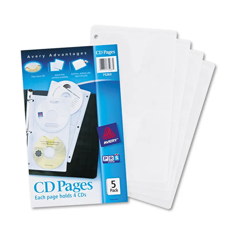Avery Two-Sided CD Organizer Sheets for Three-Ring Binder, 4 Disc Capacity, Clear, 5/Pack (AVE75263) Pack of 5