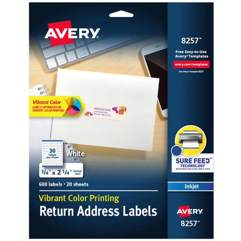 VIBRANT COLOR PRINTING WHITE 3/4" X 2-1/4" PQ.600