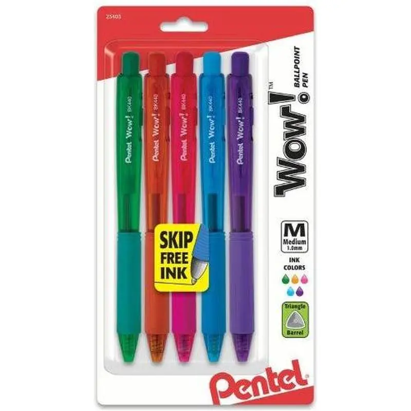 WOW RETRACTABLE BALL PEN MEDIUM ASST 5-COLORS