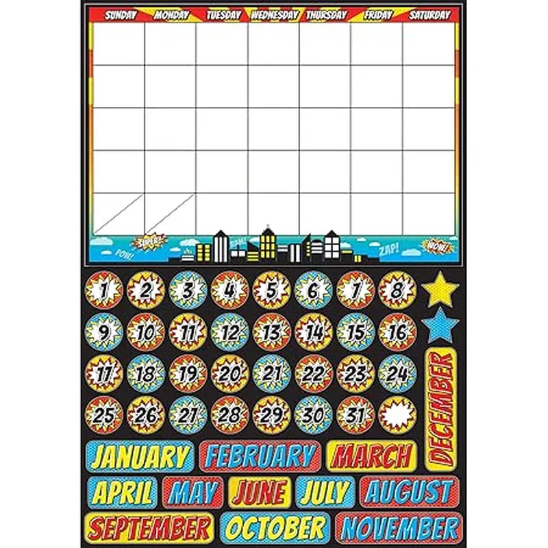 Ashley Productions Superhero Magnetic Calendar Set 47Pcs 12-Inch x 17-Inch (ASH 77002)
