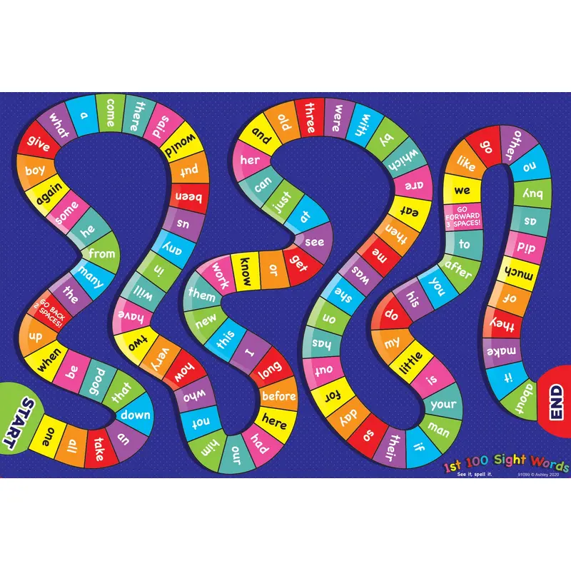 Ashley Smart Poly Dry Erase 1st 100 Sights Words Game Chart, 13" x 19" (ASH91099)