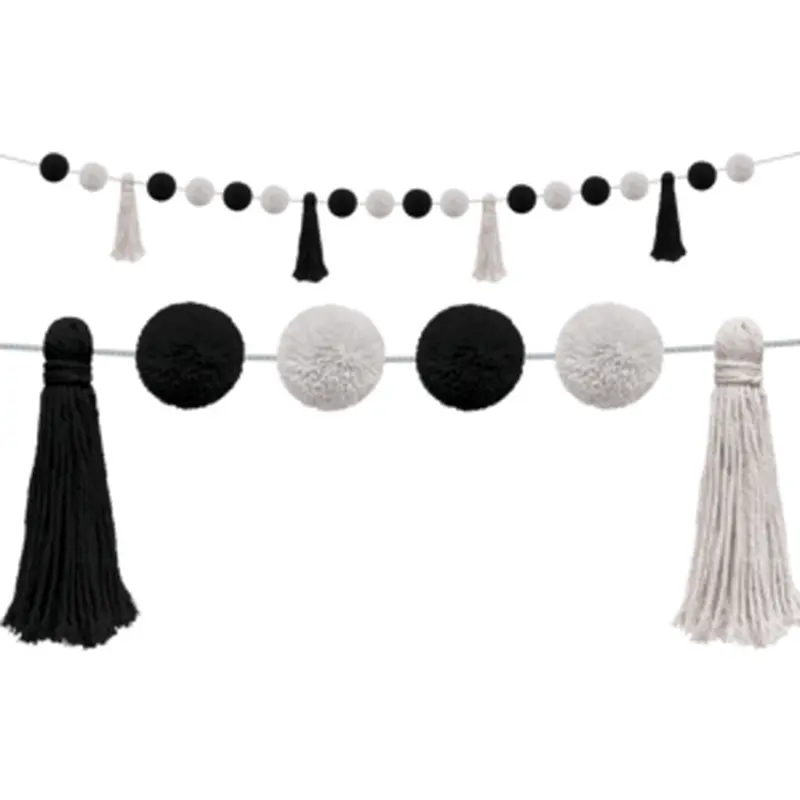 Teacher Created Black and White Pom-Poms and Tassels Garland (TCR 8902)