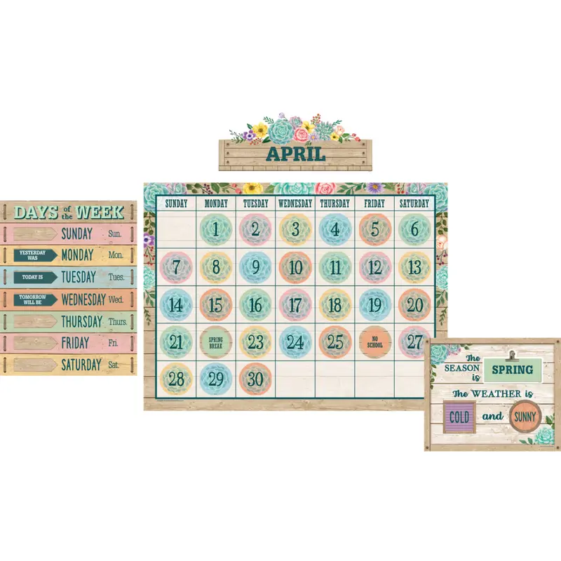 Teacher Created Rustic Bloom Calendar Bulletin Board Display Set (TCR8593)