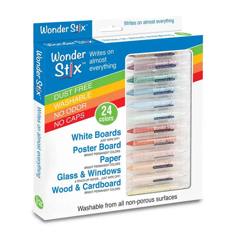 The Pencil Grip Wonder Stix, Pack of 24, Dustless Chalk Writes on Glass (TPG-636)