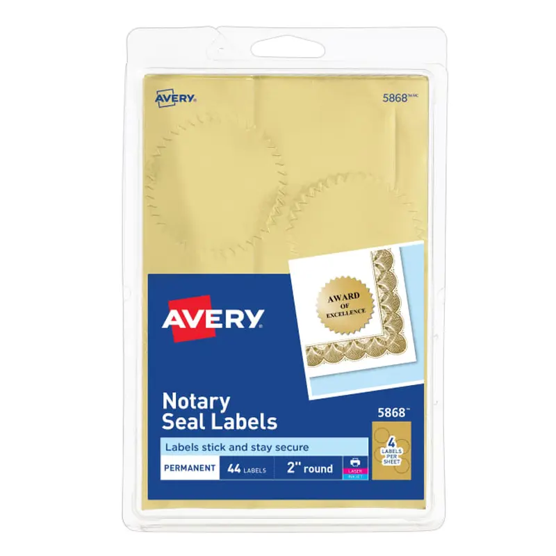 Avery Notary Seal Labels, 2" Diameter, Printable Gold Certificate Seals, Inkjet, 44 Gold Seals Total (05868)