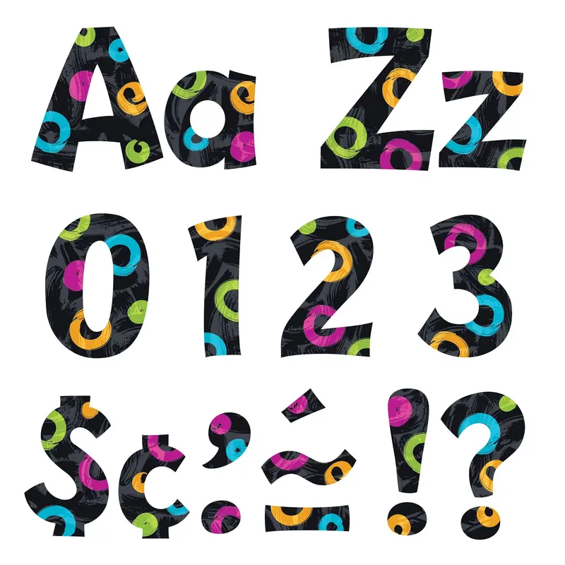 Trend Swirl Dots on Black 4-Inch Playful Uppercase / Lowercase Combo Pack (English/Spanish) Ready Letters (T79761)