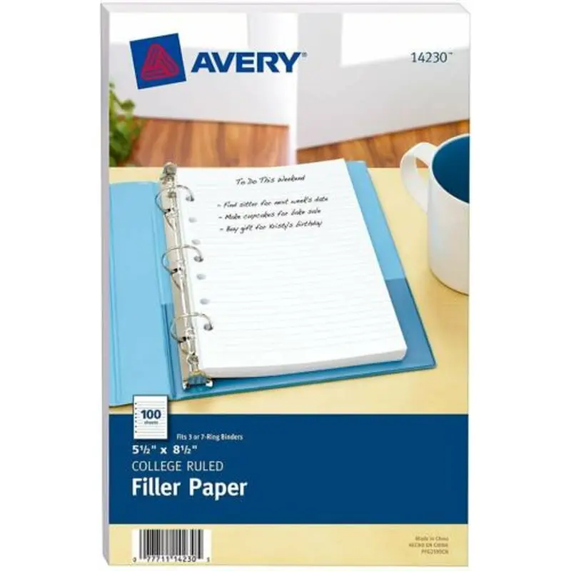 Avery Mini Binder Filler Paper, College Ruled, 5-1/2" x 8-1/2", 100 Sheets (14230)