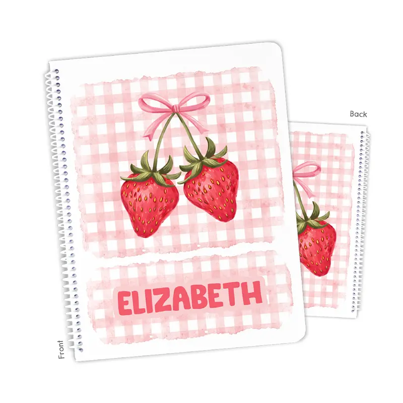 Strawberry Gingham Personalized Custom Notebook or Sketchbook  School Office SuppliesNotebook (wide ruled, lined pages)