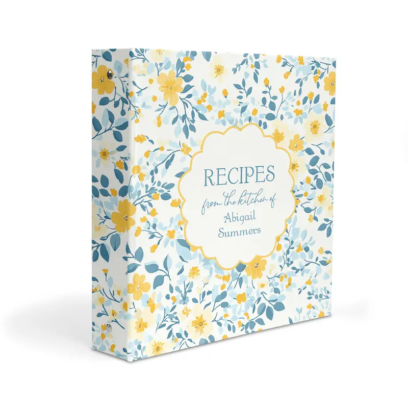 Yellow & Blue Flowers Personalized Custom 2" 3 Ring Recipe Book BinderBinder Only