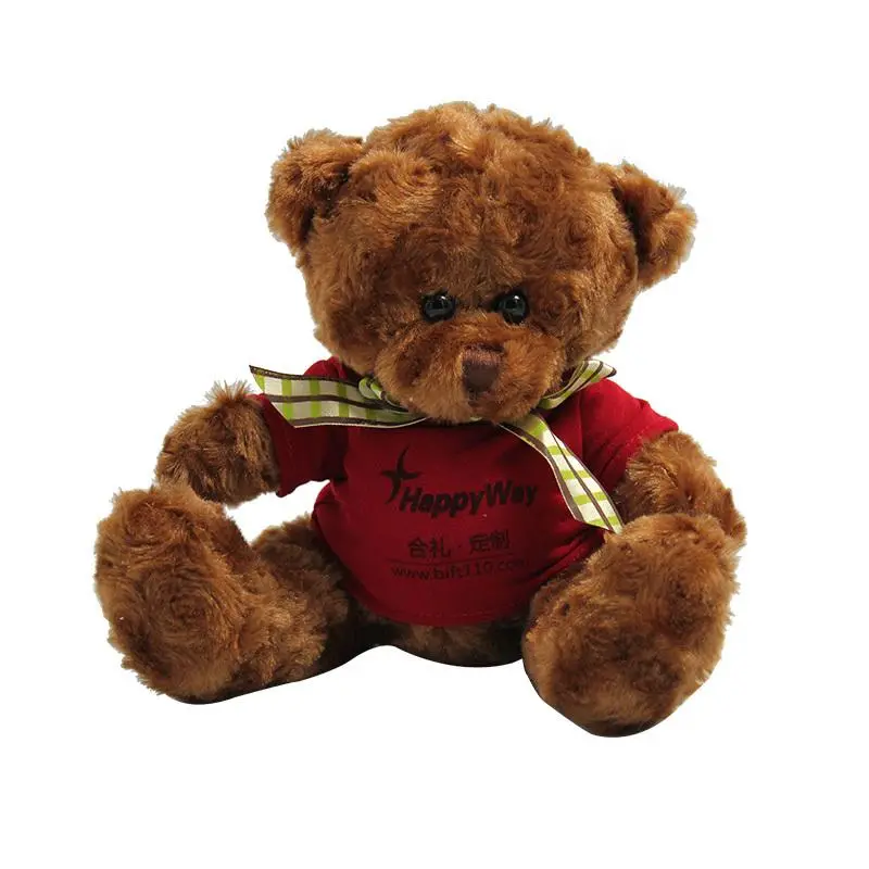 20cm Teddy Bear Plush Toy With T-Shirt And Checkered Ribbon500 