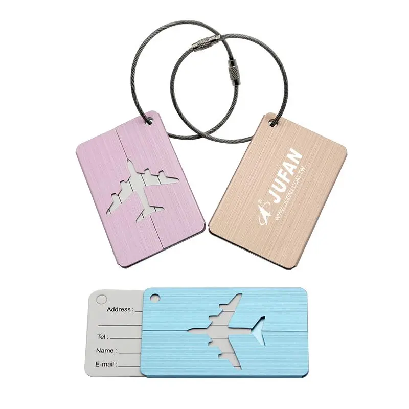 Brushed Metal Luggage Tag With Aeroplane Design1000 