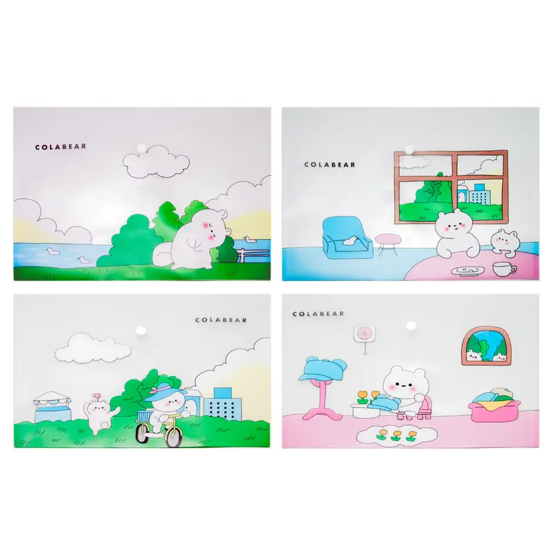 Cute Cartoon Bear Theme A4 PP Snap Button File (Pack of 12pcs)Assorted