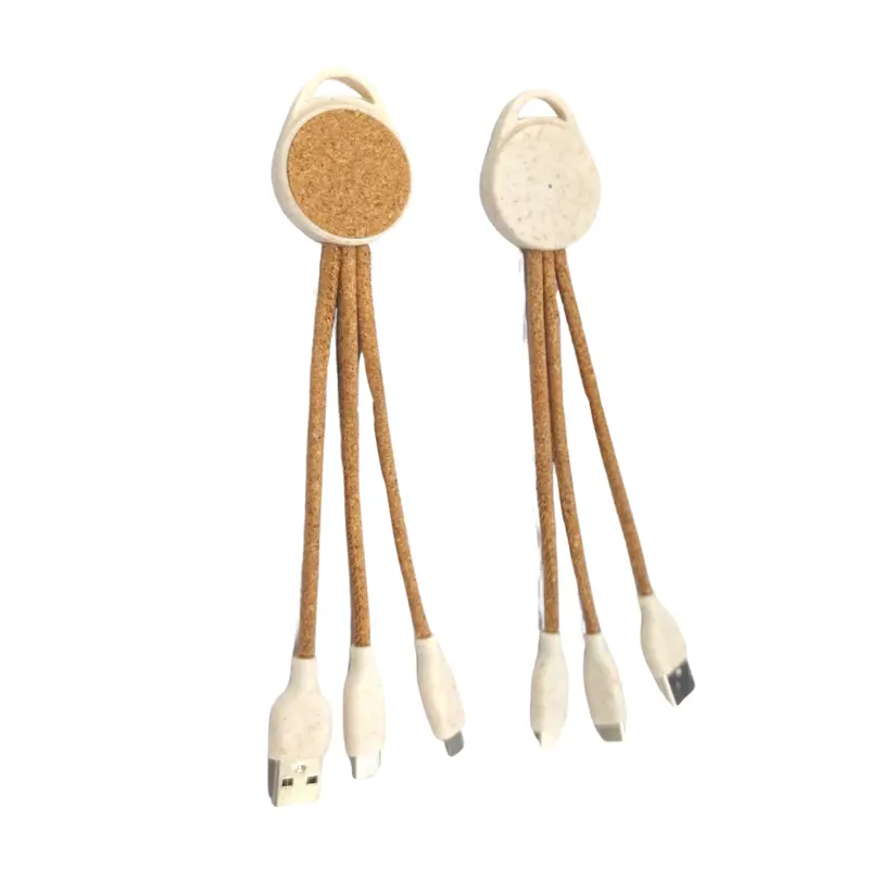 Three-in-One Cork Portable Charging Cable (Deliver in 4-6 weeks)