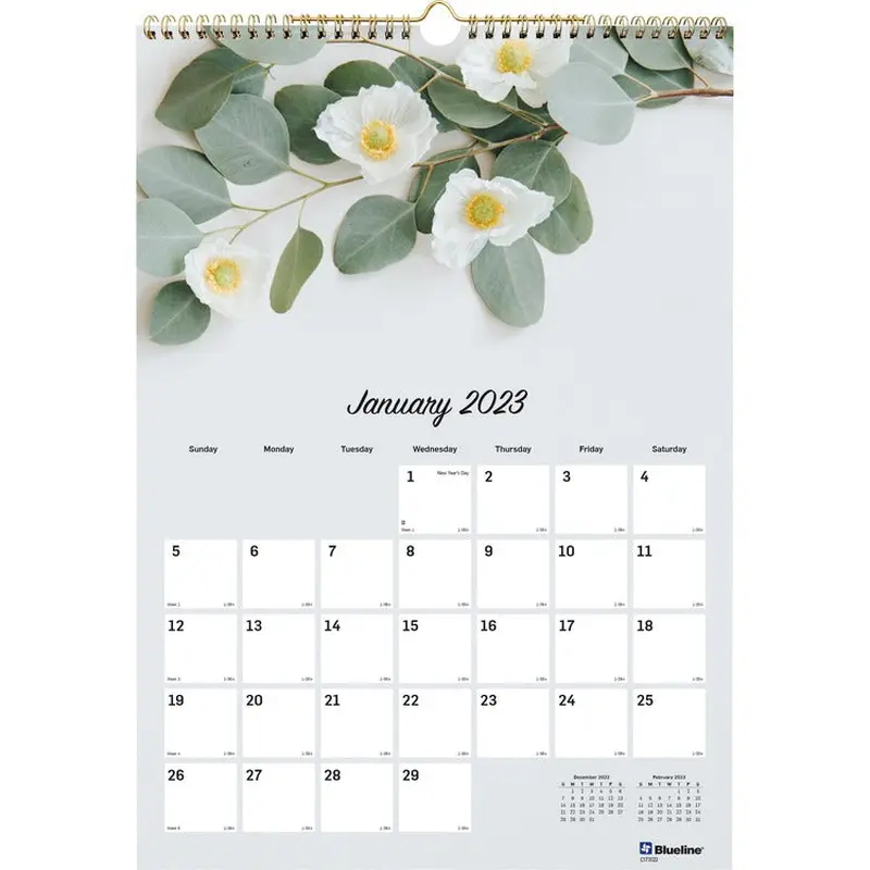 Blueline Romantic Floral Wall Calendar [SKU - REDC173122]EA