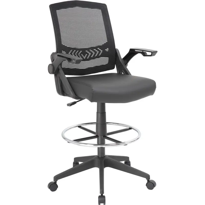 Boss Black Flip Arm Mesh Drafting Stool [SKU - BOPB16223BK]EA