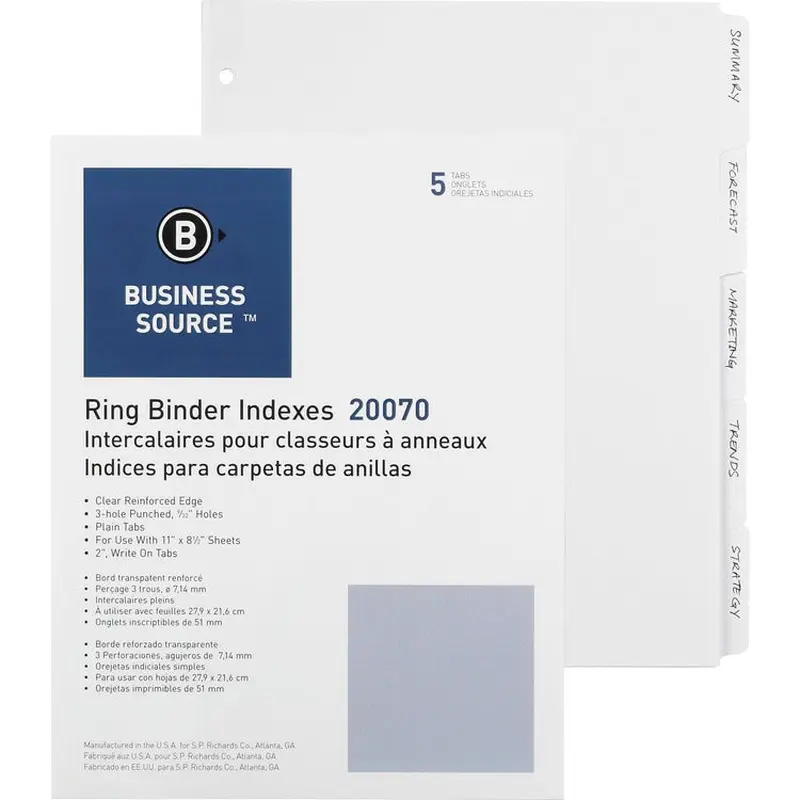 Business Source 3-Ring Plain Tab Indexes [SKU - BSN20070]BX
