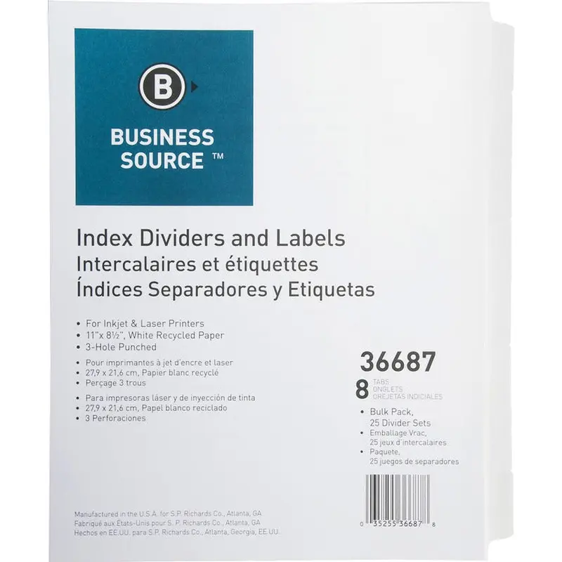Business Source Punched Laser Index Dividers [SKU - BSN36687]BX
