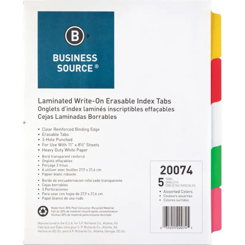 Business Source Laminated Write-On Tab Indexes [SKU - BSN20074]ST