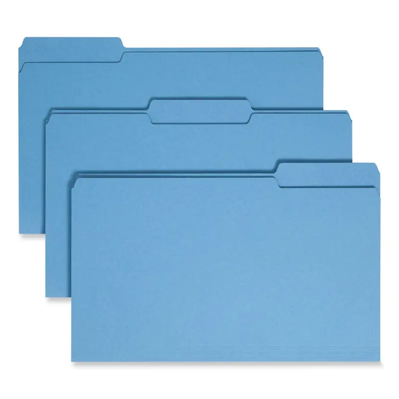 Colored File Folders, 1/3-Cut Tabs: Assorted, Legal Size, 0.75" Expansion, Blue, 100/Box