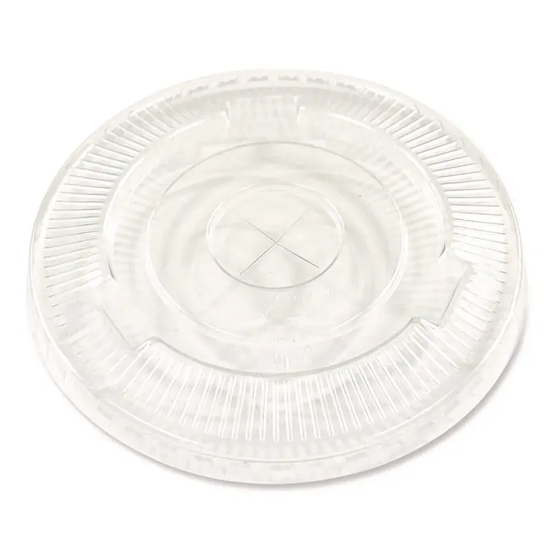 Crystal-Clear Cold Cup Straw-Slot Lids, Fits 9 oz Squat/12 oz PET Cups, 100/Pack