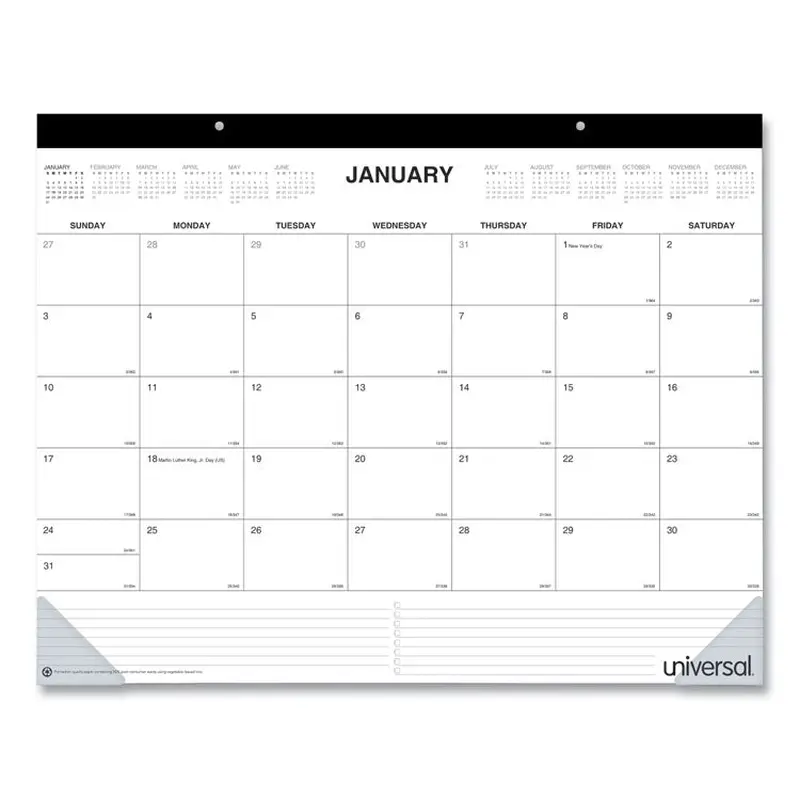 Desk Pad Calendar, 22 x 17, White Sheets, Black Binding, Clear Corners, 12-Month (Jan to Dec): 2025