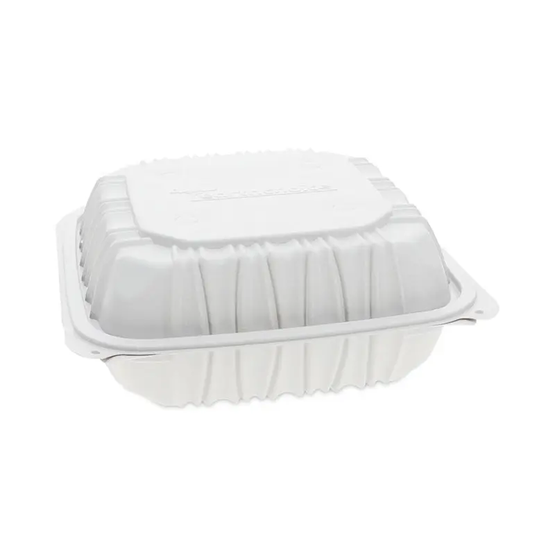 EarthChoice Vented Microwavable MFPP Hinged Lid Container, 8.5 x 8.5 x 3.1, White, Plastic, 146/Carton