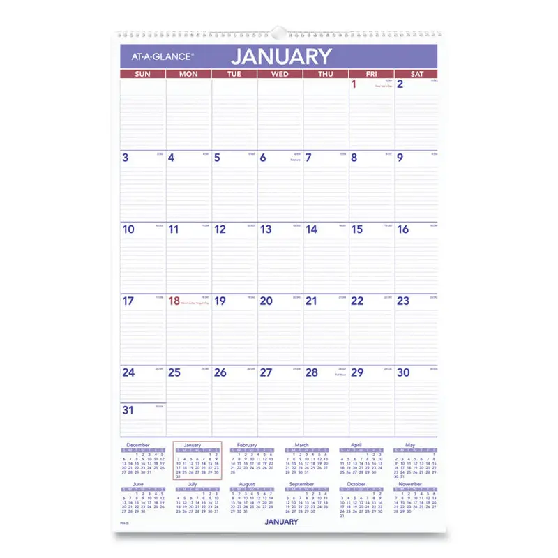 Monthly Wall Calendar with Ruled Daily Blocks, 20 x 30, White Sheets, 12-Month (Jan to Dec): 2025