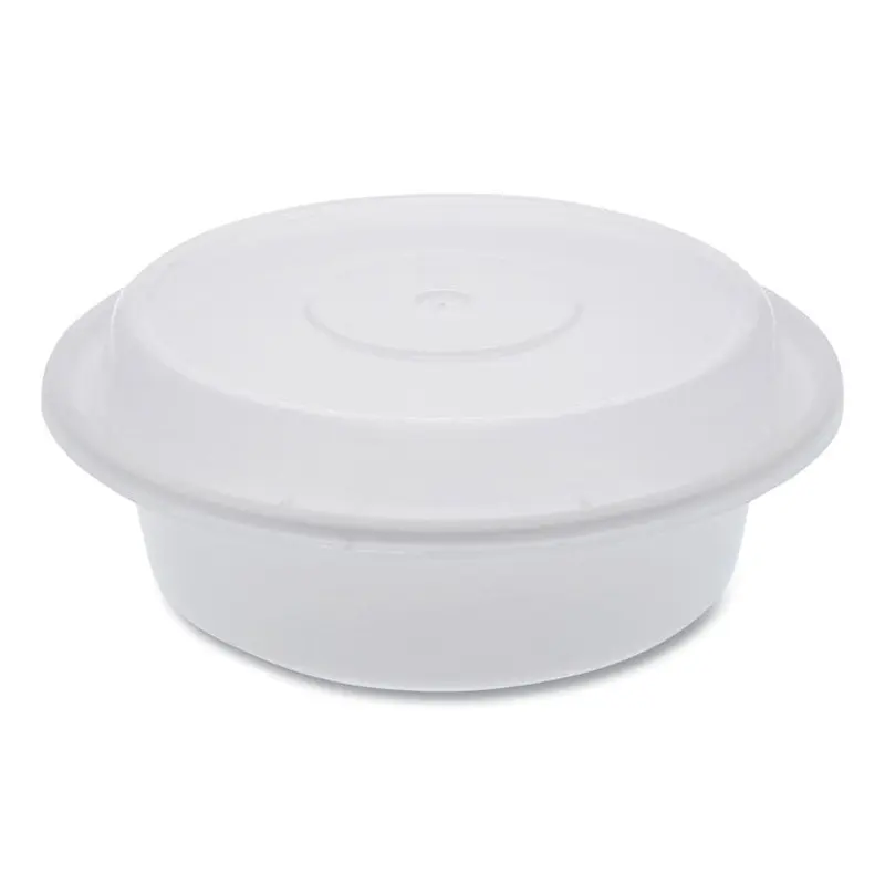 Newspring VERSAtainer Microwavable Containers, Round, 16 oz, 6 x 6 x 1.5, White/Clear, Plastic, 150/Carton