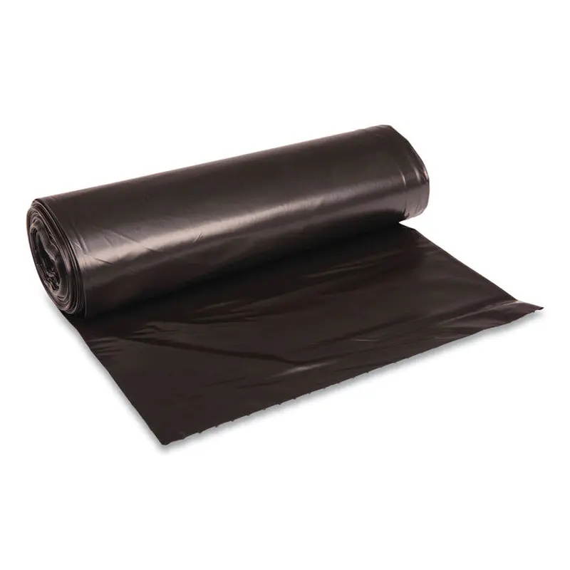 Recycled Low-Density Polyethylene Can Liners, 45 gal, 1.6 mil, 40  x 46 , Black, Perforated, 10 Bags/Roll, 10 Rolls/Carton
