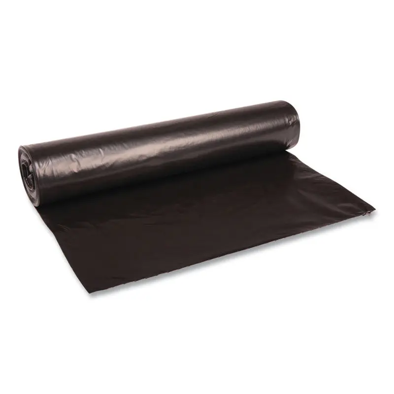 Recycled Low-Density Polyethylene Can Liners, 56 gal, 1.2 mil, 43  x 47 , Black, Perforated, 10 Bags/Roll, 10 Rolls/Carton