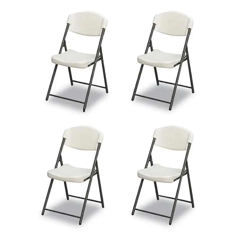 Rough n Ready Commercial Folding Chair, Supports Up to 350lb, 18  Seat Height, Platinum Granite Seat/Back, Black Base, 4/Pack
