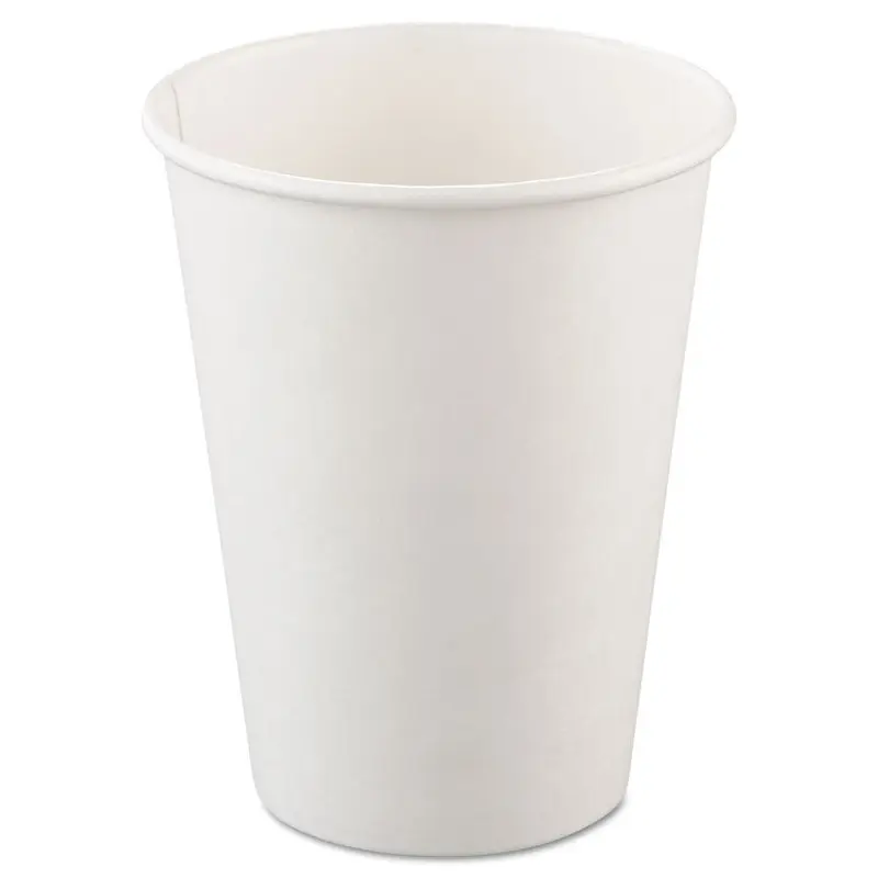 Single-Sided Poly Paper Hot Cups, 12 oz, White, 50/Bag, 20 Bags/Carton