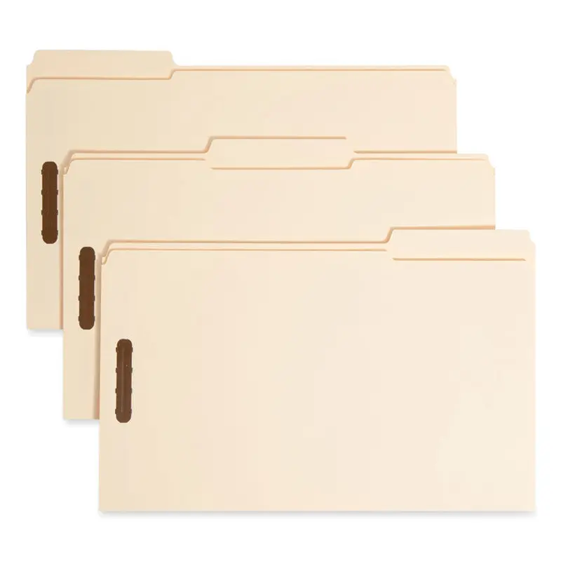 Top Tab Fastener Folders, 1/3-Cut Tabs: Assorted, 0.75" Expansion, 2 Fasteners, Legal Size, Manila Exterior, 50/Box