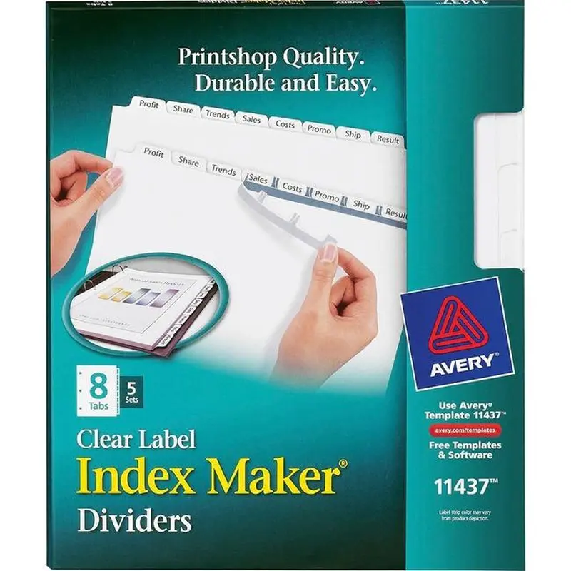 11437 INDEX MAKER CLEAR LABEL DIVIDERS 8 TAB 5 SETS WHITE