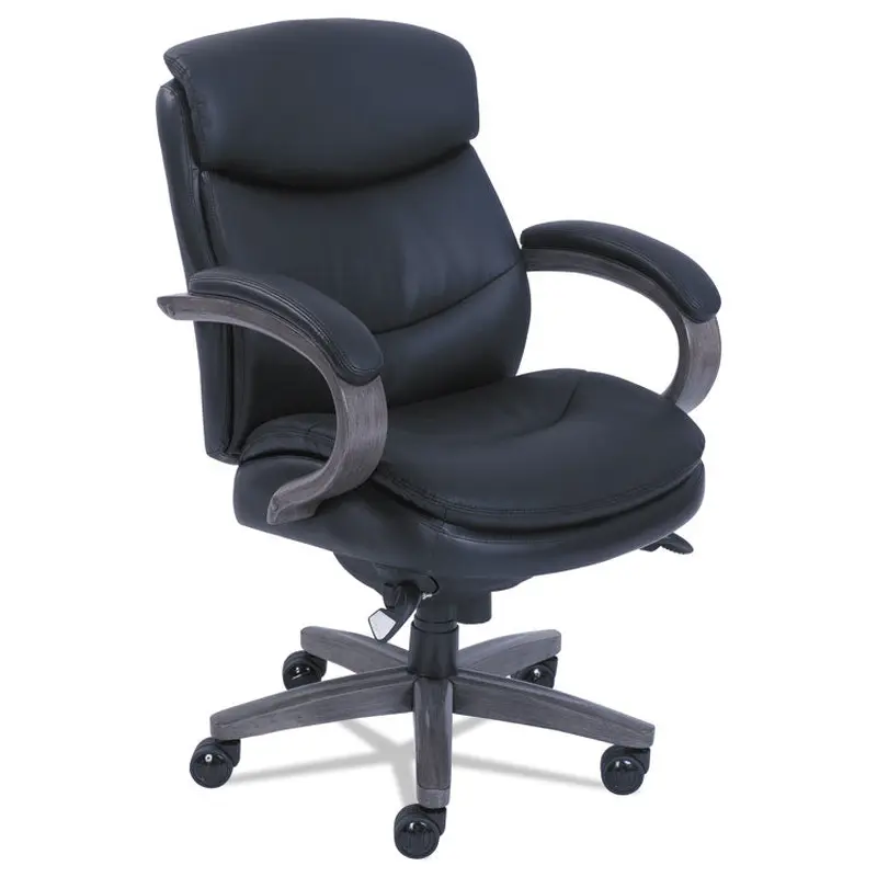 Woodbury Mid-Back Executive Chair, Supports Up to 300 lb, 18.75  to 21.75  Seat Height, Black Seat/Back, Weathered Gray Base