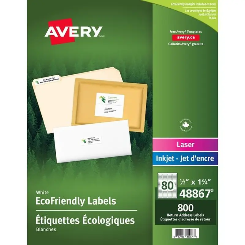 48867 ECO WHITE MAILING LABEL PERMANENT  1/2" X 1 3/4" 10