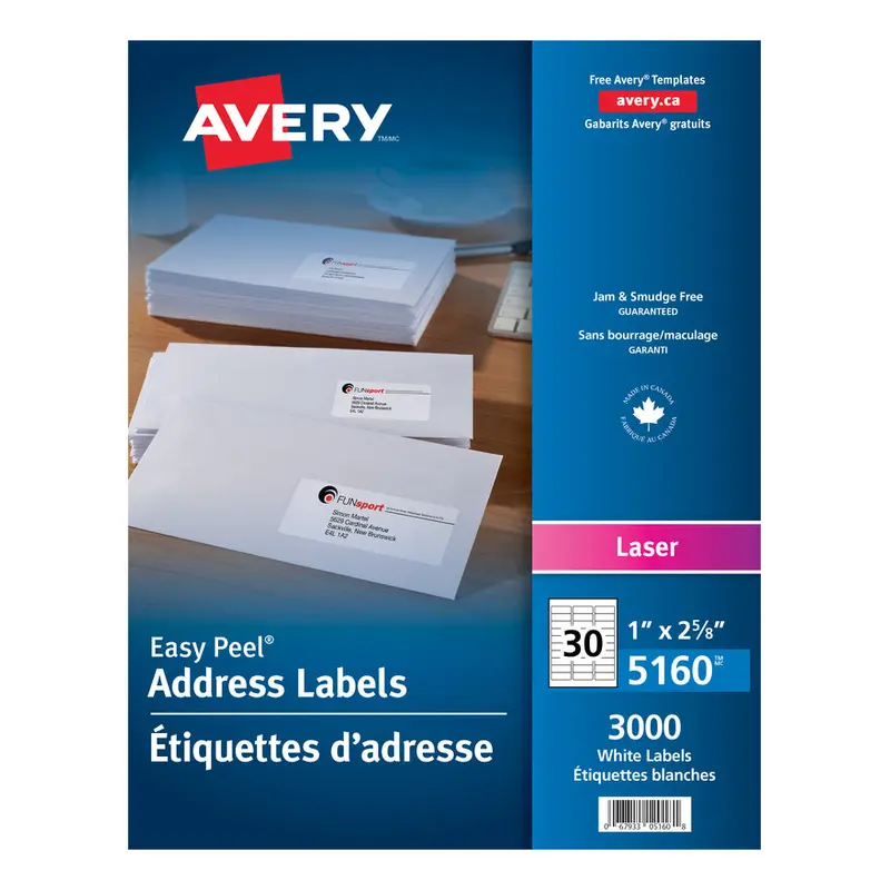 5160 WHITE EASY PEEL 2 5/8" X 1" PERMANENT  100 SHEETS/B