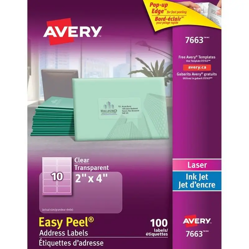 7663 CLEAR EASY PEEL 4" X 2" PERMANENT 10 SHEETS/ENV. 10